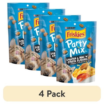 (4 pack) Purina Friskies Party Mix Cat Treats, Lobster and Mac 'N' Cheese