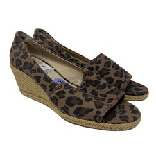 Jack Rogers Espadrille Wedge Sandals 8.5 Brown Leopard Print Open Toe Canvas