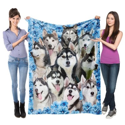 Siberian Husky Dog Throw Blanket Soft Flannel Home Decor Couch 50x60 Inch