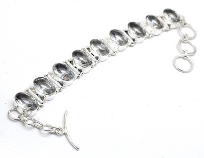 White Topaz Gemstone 925 Sterling Silver Adjustable Chain Bracelet For Gift