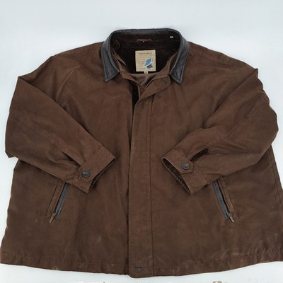 Rainforest Mens 5XL Brown Microfiber Jacket Leather Trim Collar Full Zip Outdoor