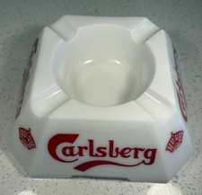 Vintage Carlsberg Beer Advertising Ashtray White Milk Glass Opalex Made France