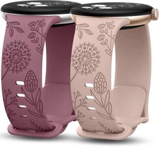 2 Pack Floral Engraved Strap Compatible with Google Pixel Watch 4 41mm