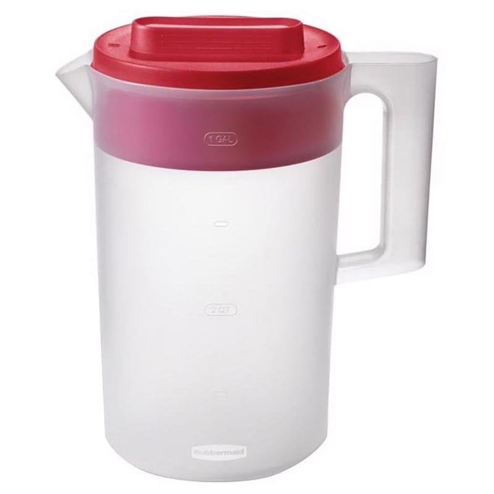 1 Gallon Plastic Pitcher with Lid for Beverage Service Clear and Red Options