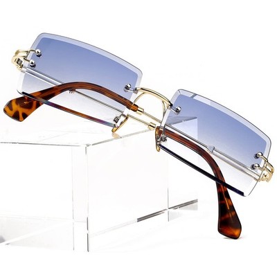 PORADAY Rectangle Sunglasses for Women Men Vintage Rimless MM, Sky Blue