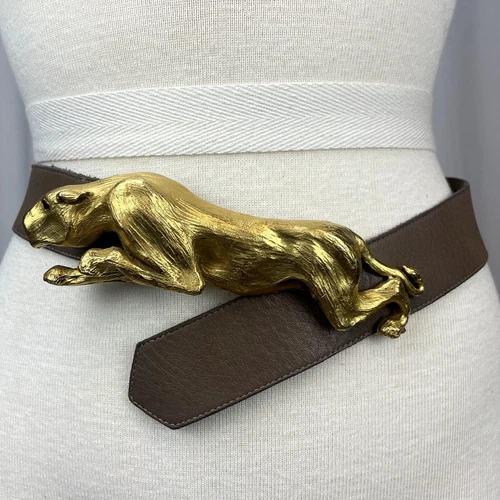 PUMA Cintura vintage anni 70 CHRISTOPHER ROSS Panther Jaguar firmata 1976 fibbia placcata oro