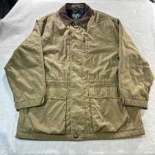 Vintage Eddie Bauer Jacket Mens LARGE Tall Brown Nylon Leather Collar Outdoor