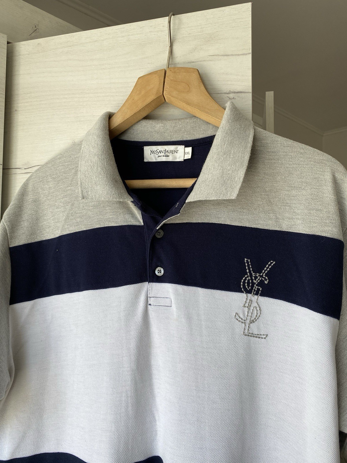 Polo vintage Yves Saint Laurent YSL a righe taglia XXL logo grande anni 90