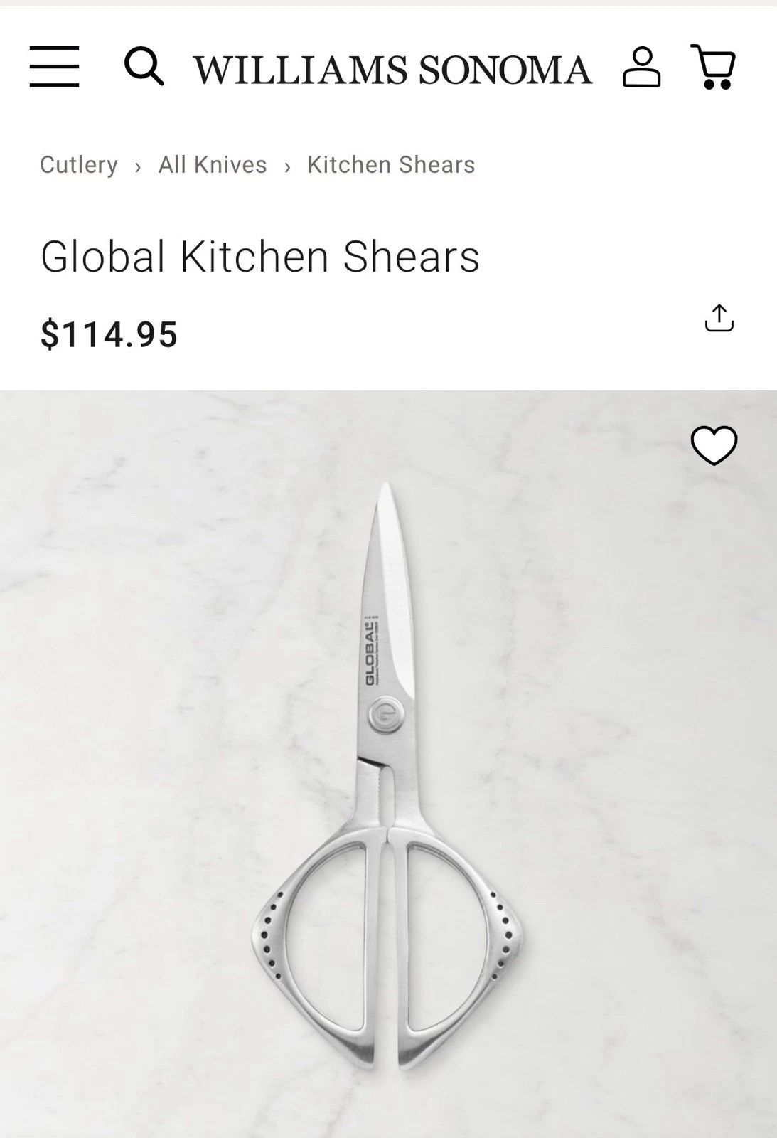 Global Stainless Steel Kitchen Shears 8.25in Cromova 18 Classic
Opens in a new window or tab