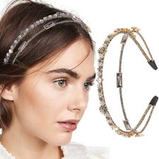 Rhinestones Headbands Vintage Crystal Headbands Layered Gold Hairband for Women