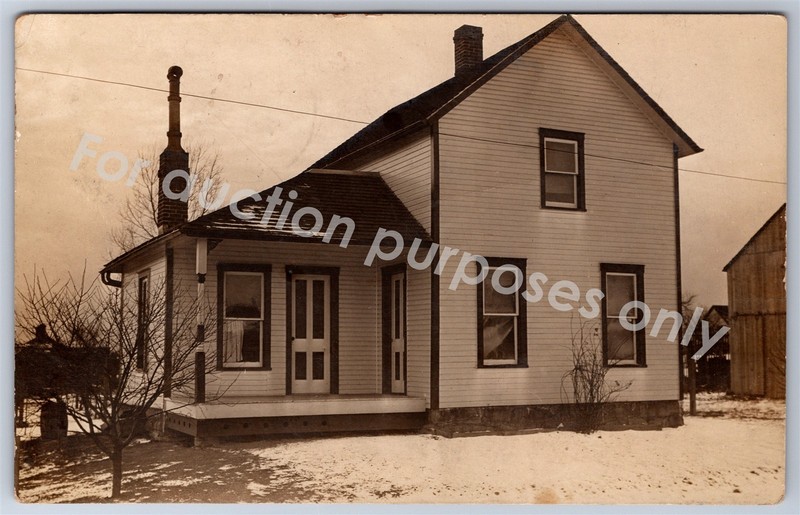 Galion, OH: RPPC 1909 Winter Home Exterior - Vintage Ohio Real Photo Postcard