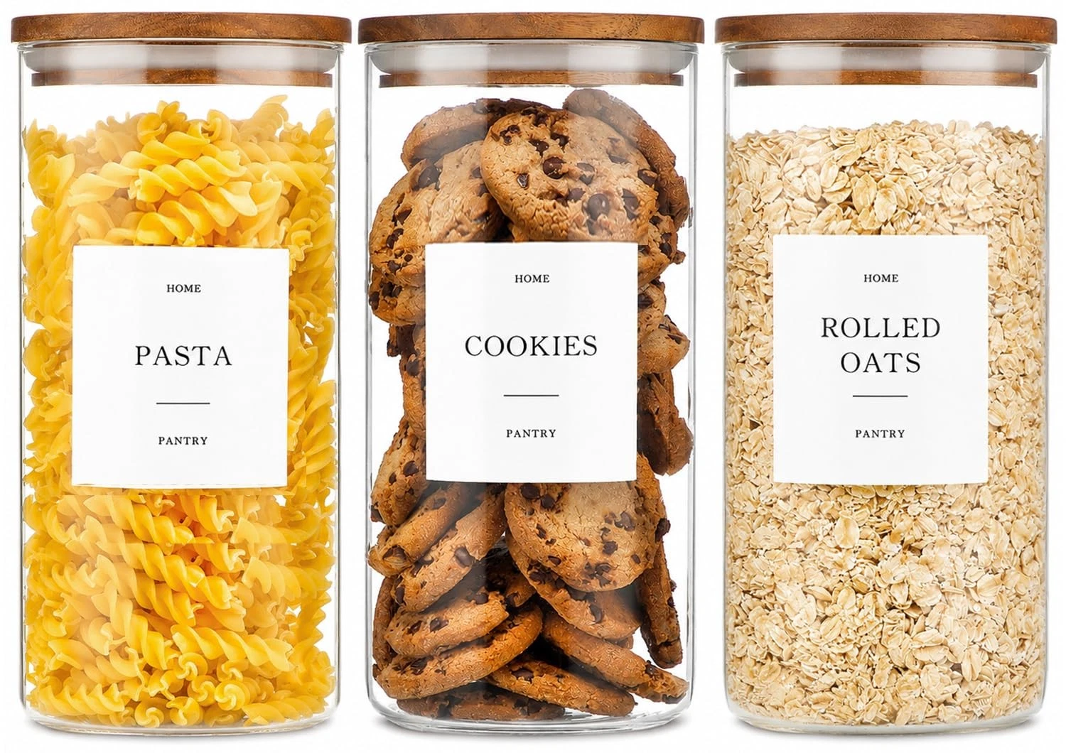 Set of 3 Glass Pantry Jars with Acacia Wood Lids, 45oz Airtight Glass Kitchen...