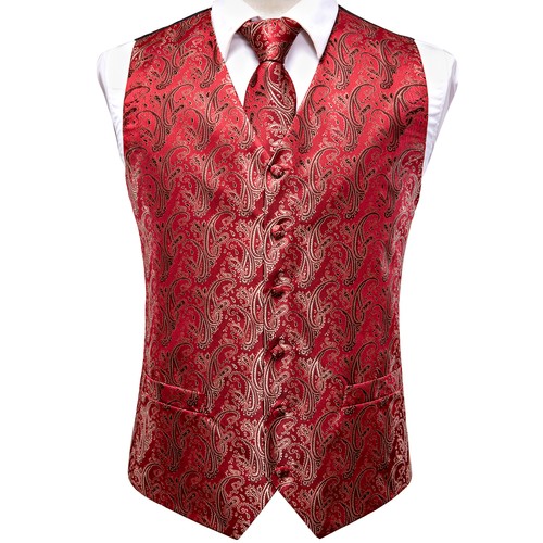 Men's Tuxedo Vest & Bowtie/Necktie Set, Classic Formal Waistcoat Paisley Floral - Picture 82 of 224