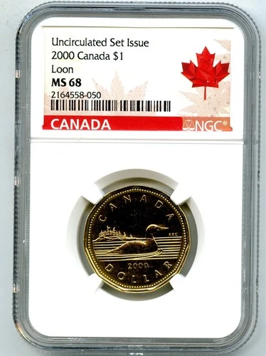2000 NO ' W ' CANADA $1 LOON NGC MS68 UNCIRCULATED LOONIE RED LABEL