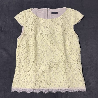 S. Oliver Womens Butter Yellow Lace Floral Blouse Size 6 Small Feminine Coquette
