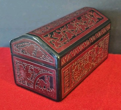 Hand Carved Wooden Trinket Jewelry Box Folk Art Bird Rabbit Butterfly Decor