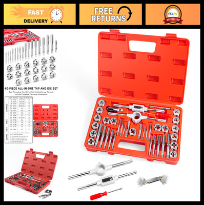 40-Piece Premium Tap and Die Set - SAE Unified Threading Kit, UNC, UNF, NPT, Too