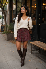 Wild Fable Burgundy Plaid Pleated Mini Skirt Size Medium  Buckle Waist  Target