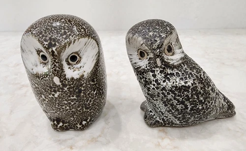 Set Of 2 Vintage Pigeon Forge Pottery Brown Owls Figurines Signed D Ferguson 