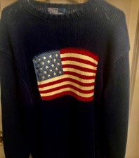 Polo Ralph Lauren Mens XL Blue American Flag Knit Sweater Made In USA