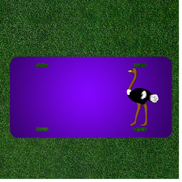 Create a Custom Personalized License Plate Featuring Names and a Large Ostrich Bird Design for a Unique Touch
