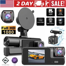 Dash Cam 3 Lens HD 1080P Car DVR Video Recorder G-Sensor Front Inside Camera