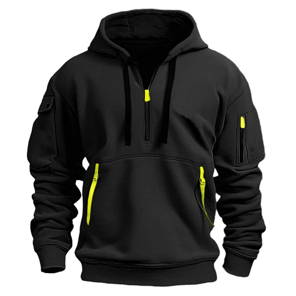 Men Jacket Retro Sweatshirt Winter Work Coat Half Zip Up Jumper Hoodie  Hooded