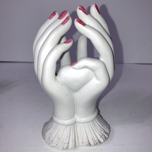 Vintage Porcelain Bisque Vase/Ring Holder, Hands Holding Heart, Roses & Leaves - Picture 2 of 5