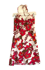 GUESS Pink Floral Cotton/Linen Side Zip Halter Neck Dress Sz 5