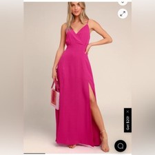 New with tags lulus Evening of Splendor Hot Pink Surplice Maxi Dress Elegant