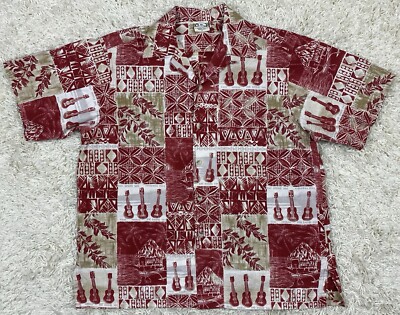 Vintage GO BAREFOOT Hawaiian Shirt Large Red Made In USA S/S Camp Collar