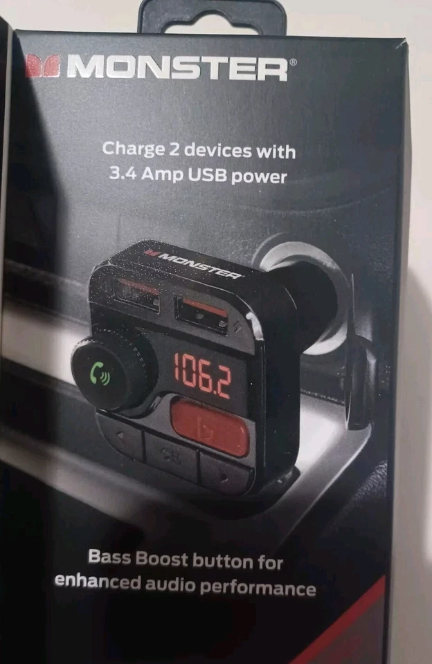 Monster Bluetooth FM Transmitter with 3.4 Amp USB Charging Ports Factory Sealed - Image 4 of 4