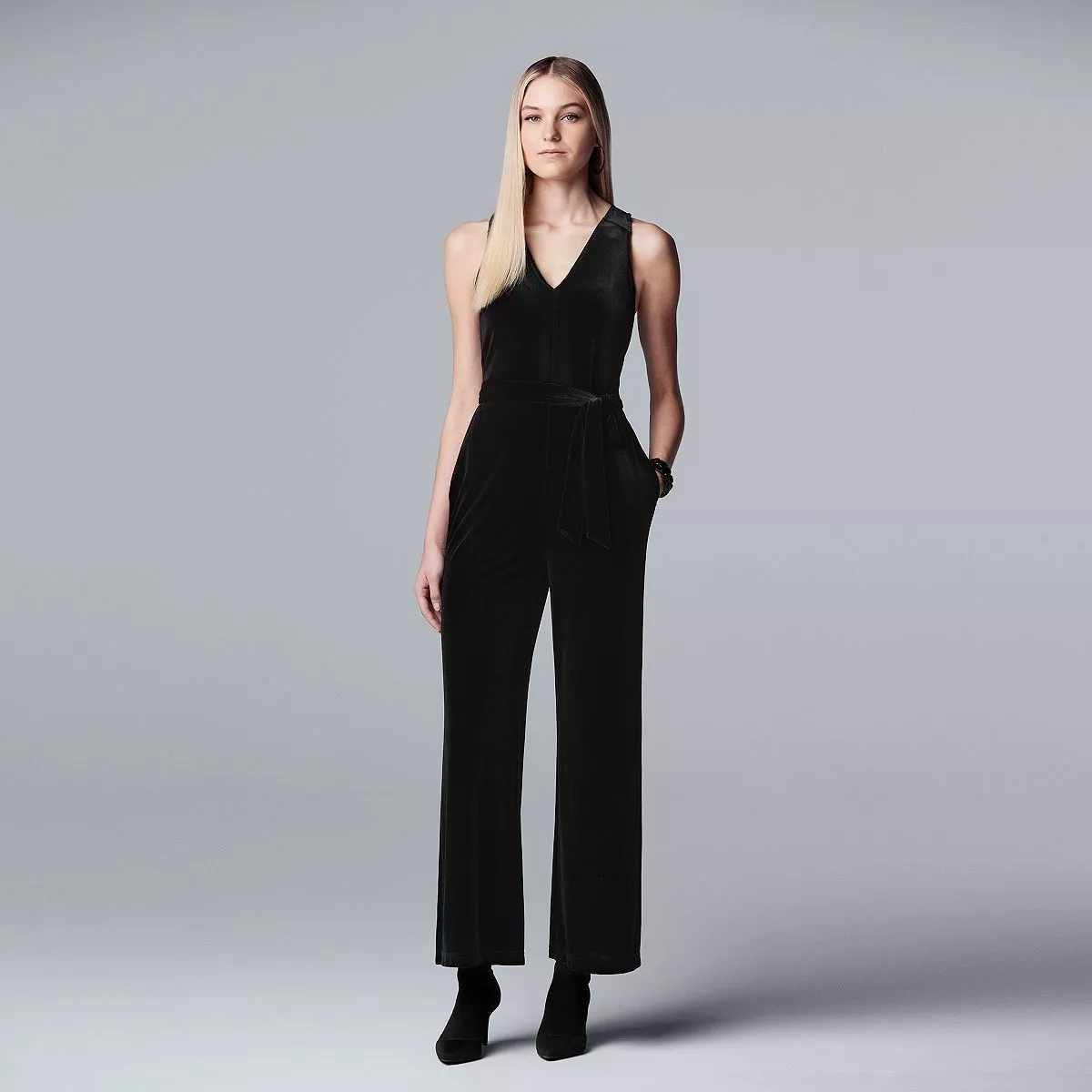 Women's Simply Vera Vera Wang Black Belted Relaxed Jumpsuit