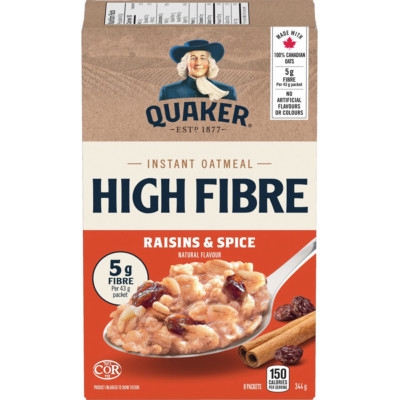 3-Pack Quaker High Fibre Raisins & Spice Instant Oatmeal