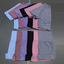 High Waist Seamless Yoga Set Gym Clothes Fitness Top Short Sleeve Shirt Shorts