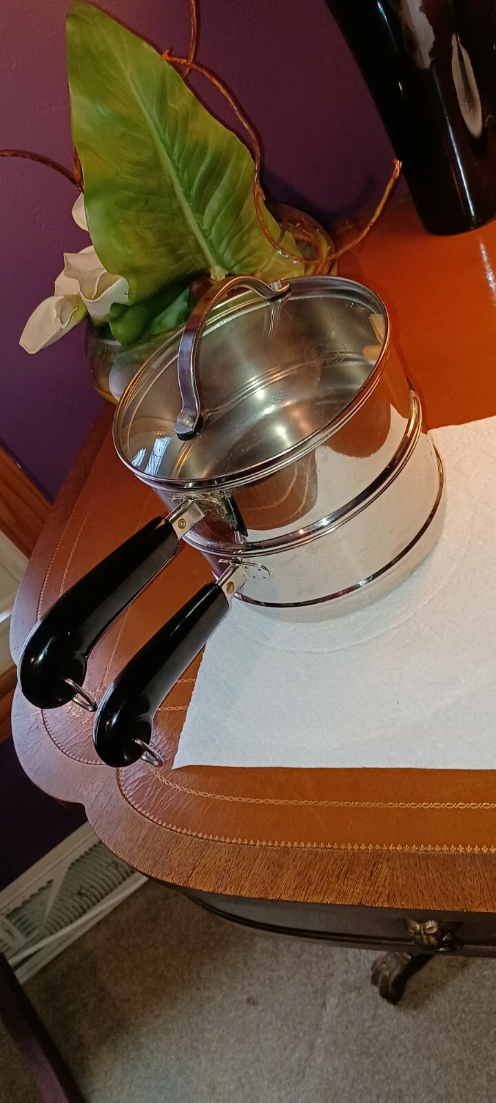 Vintage Revere Ware Double Boiler 3 Piece Set Pot Pan Lid