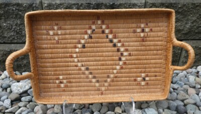 Northwest Coast Cedar Weaved Basket Tray Handles Canada Aboriginal