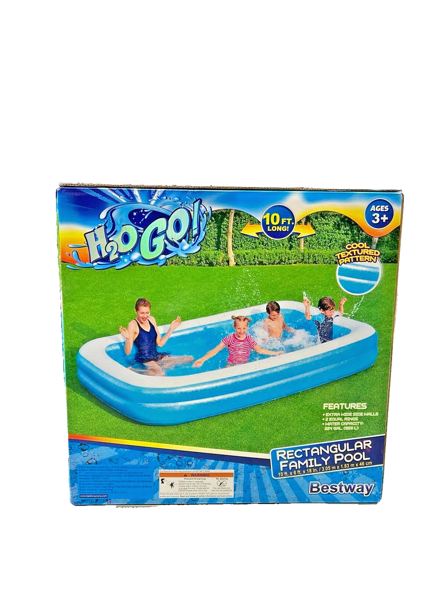 Bestway H2OGO Blue Rectangular Inflatable Swimming Pool 10 Ft X