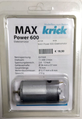 KRICK ELECTRIC MOTOR MAX POWER 600 8.4V ART 42124