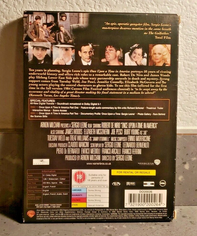 Once Upon A Time In America  (Special Edition 2 DVD Set w/Slipcover) Region 2 LN - Image 2 of 2