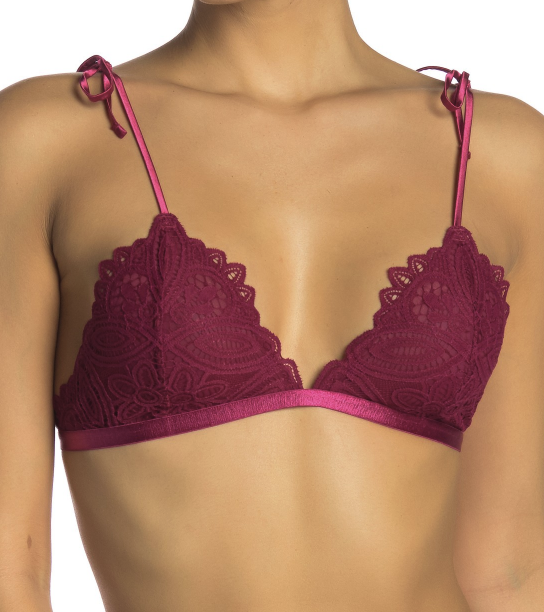 Free People Mila Bralette Tie Strap Lace Berry Magenta Size Large New-image