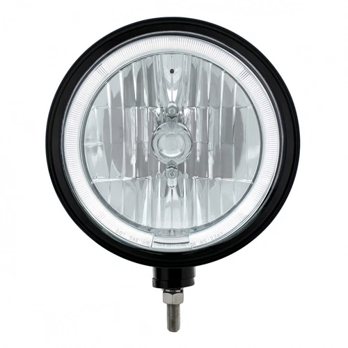 Black “BILLET” Style Groove Headlight with Visor - White LED Halo Rim