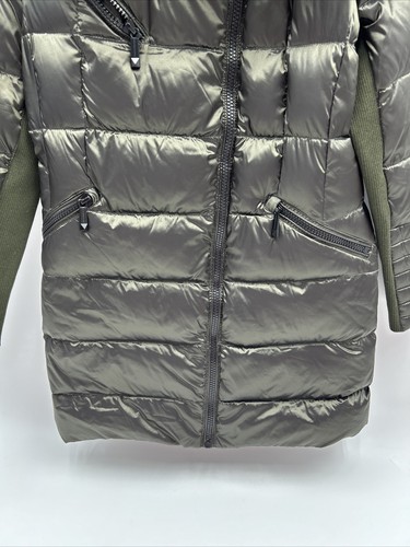 BCBG MaxAzria Olive WIDE COLLAR Down Puffer LONG Coat Jacket Womens M Medium - Picture 3 of 11