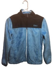 FILA Blue and Black Fuzzy Fleece Jacket Full Zip Girls Size 14