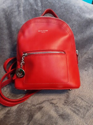 DAVIS JONES Women's Small Red Backpack Purse Paris Brand, Faux Leather, nice bag