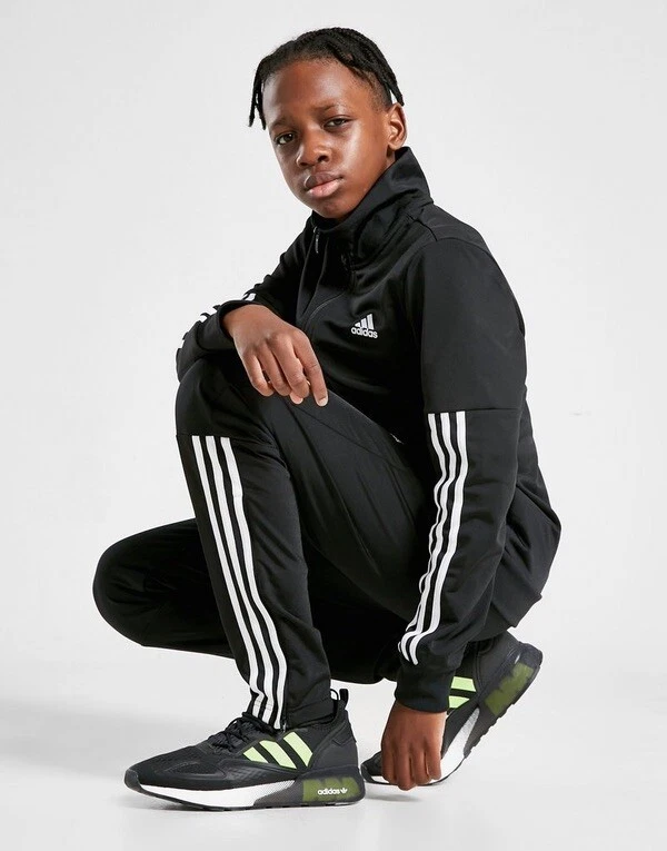 Adidas black best sale 3 stripe tracksuit