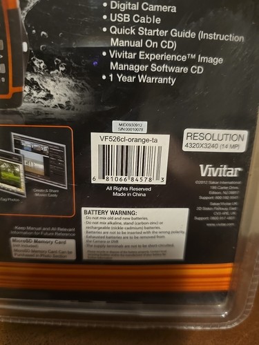 Vivitar VF526 Dual Screen Water Proof 14 MP Digital Camera - Orange - New - Picture 8 of 12