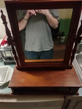 Vintage Ethan Allen Swivel Mirror With A Small Drawer