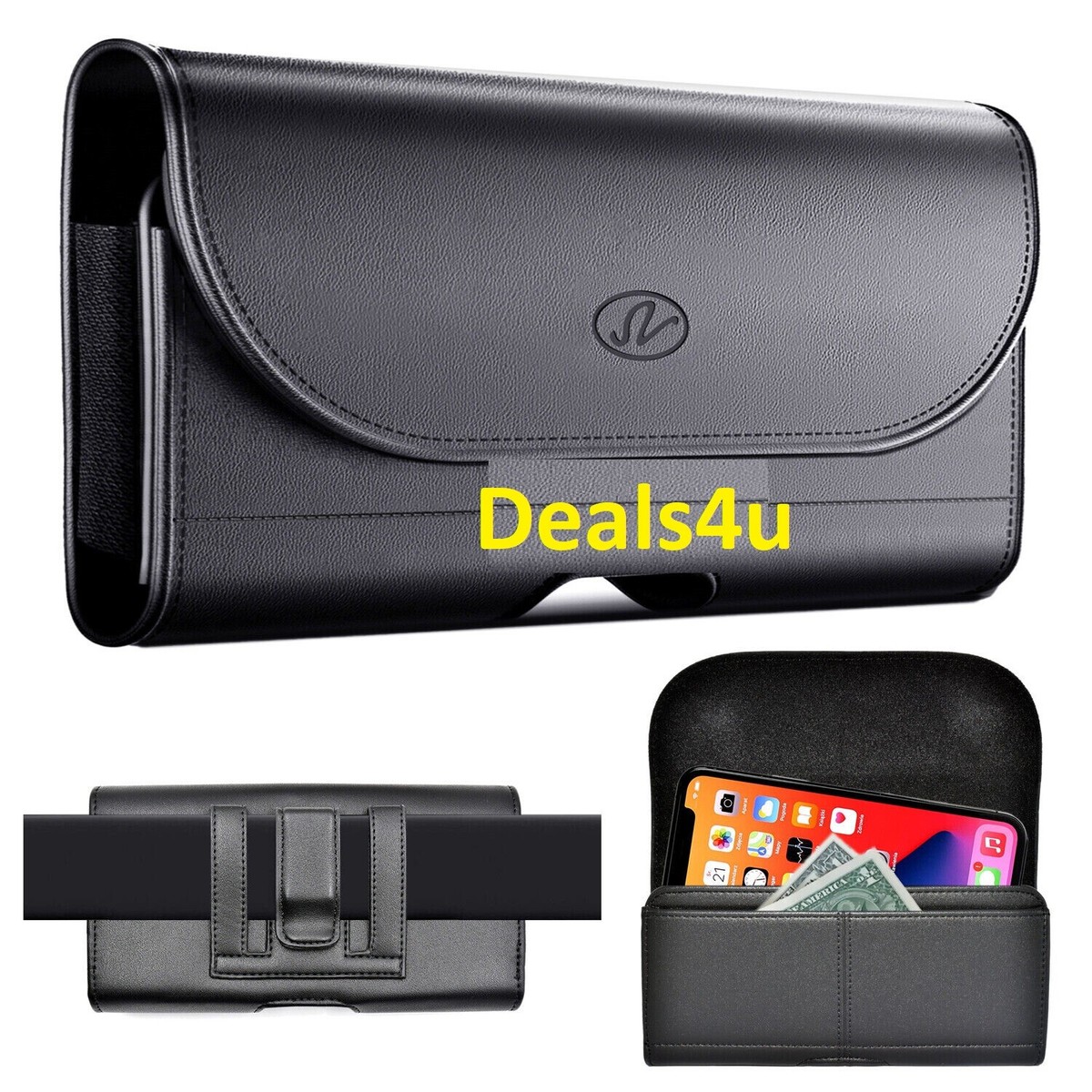 XL LEATHER RUGGED CELL PHONE MONEY CARD HOLDER HOLSTER CLIP BELT