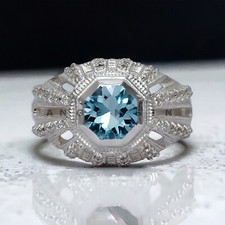 Aquamarine Gemstone With 14K Solid White Gold Groom Ring For Men's AL166
